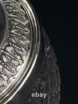 Seau à biscuits cristal taillé Baccarat Saint Louis monture métal argenté Empire