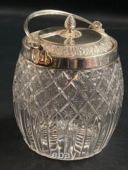 Seau à biscuits cristal taillé Baccarat Saint Louis monture métal argenté Empire