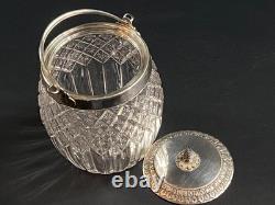 Seau à biscuits cristal taillé Baccarat Saint Louis monture métal argenté Empire