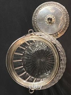 Seau à biscuits cristal taillé Baccarat Saint Louis monture métal argenté Empire