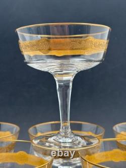 Série 6 Coupes à Champagne anciennes en Cristal de Saint Louis Dorées à l'Or fin