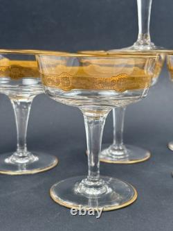 Série 6 Coupes à Champagne anciennes en Cristal de Saint Louis Dorées à l'Or fin