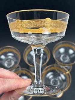Série 6 Coupes à Champagne anciennes en Cristal de Saint Louis Dorées à l'Or fin