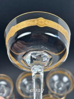 Série 6 Coupes à Champagne anciennes en Cristal de Saint Louis Dorées à l'Or fin