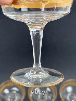 Série 6 Coupes à Champagne anciennes en Cristal de Saint Louis Dorées à l'Or fin