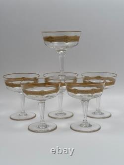 Série 6 Coupes à Champagne anciennes en Cristal de Saint Louis Dorées à l'Or fin