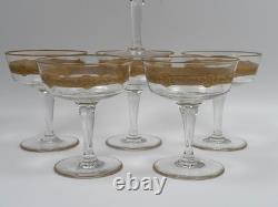 Série 6 Coupes à Champagne anciennes en Cristal de Saint Louis Dorées à l'Or fin