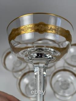 Série 6 Coupes à Champagne anciennes en Cristal de Saint Louis Dorées à l'Or fin
