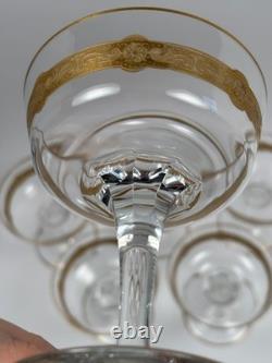 Série 6 Coupes à Champagne anciennes en Cristal de Saint Louis Dorées à l'Or fin