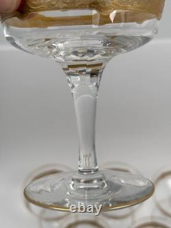 Série 6 Coupes à Champagne anciennes en Cristal de Saint Louis Dorées à l'Or fin