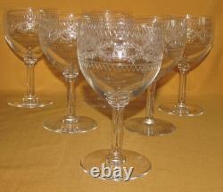Série de 6 verres à eau vin cristal Baccarat Saint-Louis frise gravée
