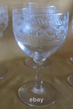 Série de 6 verres à eau vin cristal Baccarat Saint-Louis frise gravée