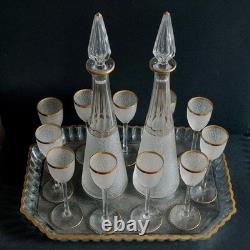 Service A Liqueur Cristal De Saint Louis Modèle Givré Doré