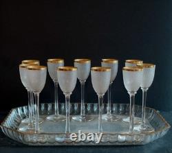 Service A Liqueur Cristal De Saint Louis Modèle Givré Doré