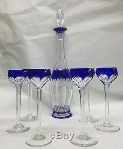 Service Cristal De Saint Louis Carafe 6 Verres A Liqueur Bristol Bleu Cobalt