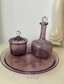 Service Plateau Carafe Sucrière En Cristal De St Louis Grave