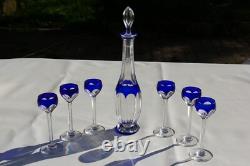 Service à Liqueur en Cristal taillé overlay bleu de St Louis modèle Bristol