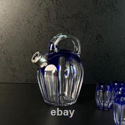 Service à liqueur Art Déco en cristal doublé, Saint-Louis, cerclé Argent 1930