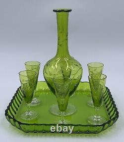 Service à liqueur CRISTAL DE St-LOUIS Art-Nouveau 1900 Vert chartreuse