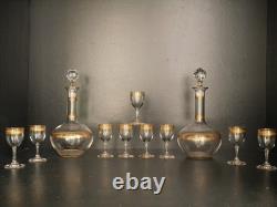 Service à liqueur carafe verre cristal gavé doré or Baccarat ou Saint Louis