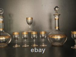 Service à liqueur carafe verre cristal gavé doré or Baccarat ou Saint Louis