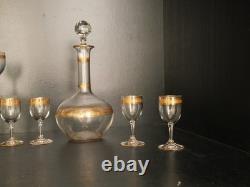 Service à liqueur carafe verre cristal gavé doré or Baccarat ou Saint Louis
