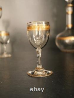 Service à liqueur carafe verre cristal gavé doré or Baccarat ou Saint Louis