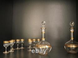 Service à liqueur carafe verre cristal gavé doré or Baccarat ou Saint Louis
