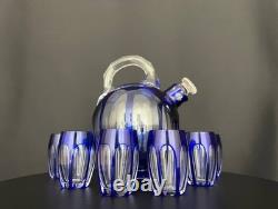 Service à liqueur en cristal doublé bleu Saint-Louis