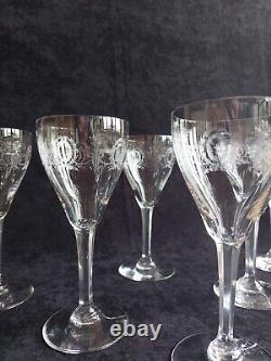 Service de 6 verres à vin Eau cristal de st Louis Baccarat Gravé Louis XVI