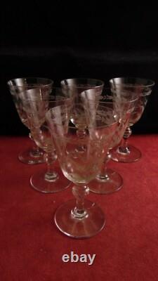 Service de 6 verres à vin en cristal de Saint Louis décor gravé de fougères