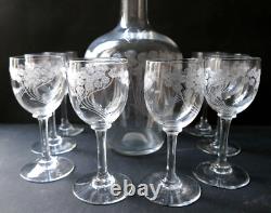 Service liqueur Art Nouveau Carafe 8 verres cristal gravé Baccarat St Louis