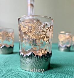 Service liqueur cristal Saint-Louis réhaussé or & cerclé argent en coffret