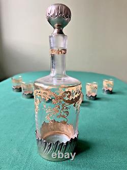 Service liqueur cristal Saint-Louis réhaussé or & cerclé argent en coffret