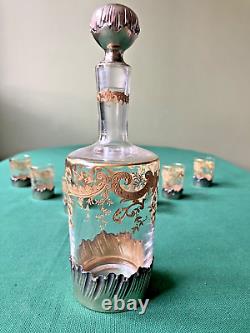 Service liqueur cristal Saint-Louis réhaussé or & cerclé argent en coffret