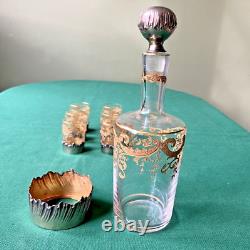 Service liqueur cristal Saint-Louis réhaussé or & cerclé argent en coffret
