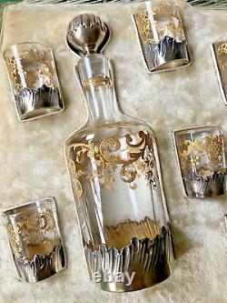 Service liqueur cristal Saint-Louis réhaussé or & cerclé argent en coffret