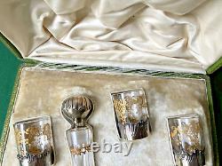 Service liqueur cristal Saint-Louis réhaussé or & cerclé argent en coffret
