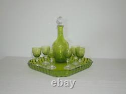 Service liqueur digestif cristal taillé gravé Saint ST Louis couleur chartreuse