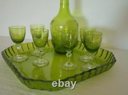 Service liqueur digestif cristal taillé gravé Saint ST Louis couleur chartreuse
