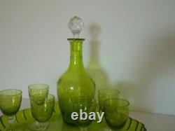 Service liqueur digestif cristal taillé gravé Saint ST Louis couleur chartreuse