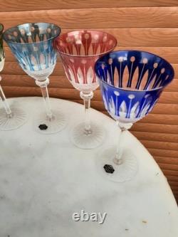 Six verres a eau cristal de couleur saint louis modèle tommy