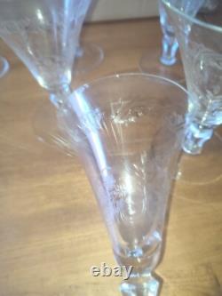 Six verres à eau en cristal décor de fleurs et frise dlg Baccarat St Louis