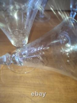 Six verres à eau en cristal décor de fleurs et frise dlg Baccarat St Louis