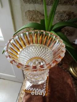 Somptueux Rare Vase Medicis Cristal Taillé Bohème St Louis Inclusions Jaune Or
