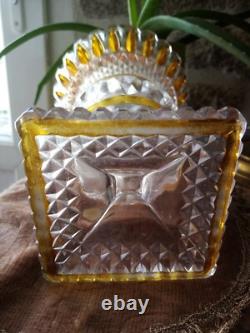 Somptueux Rare Vase Medicis Cristal Taillé Bohème St Louis Inclusions Jaune Or