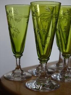 St Louis 6 Anciens Verres Vert A Liqueur Cristal Gravure Art Nouveau Talma