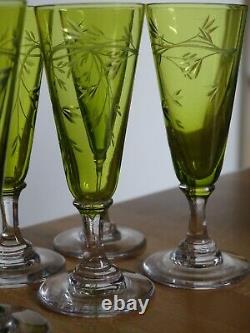 St Louis 6 Anciens Verres Vert A Liqueur Cristal Gravure Art Nouveau Talma