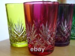 St Louis 8 Anciens Verres Liqueur Doubler Colorer Cristal Tailler Massenet 1920