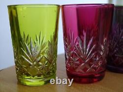 St Louis 8 Anciens Verres Liqueur Doubler Colorer Cristal Tailler Massenet 1920